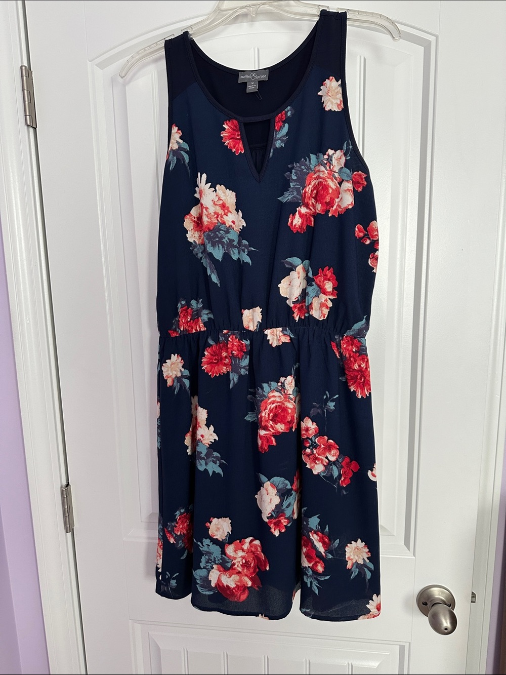 Market & Spruce Navy Floral Keyhole Mini Dress